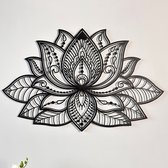 Colorfullworlds - 3D Metalen Mandala Wanddecoratie - Muurdecoratie - Lotusbloem Wanddecoratie - Housewarming Cadeau - Metalen Wandbord - Zwart - 67x43 CM