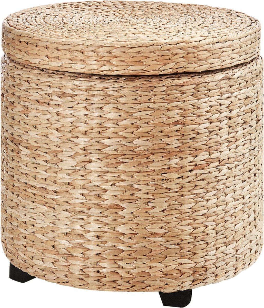 Kruk met opbergruimte - Hocker - Poef - Voetenbankje - Opbergbox - Opbergmand - Stro rotan - Ø43 x 43 cm