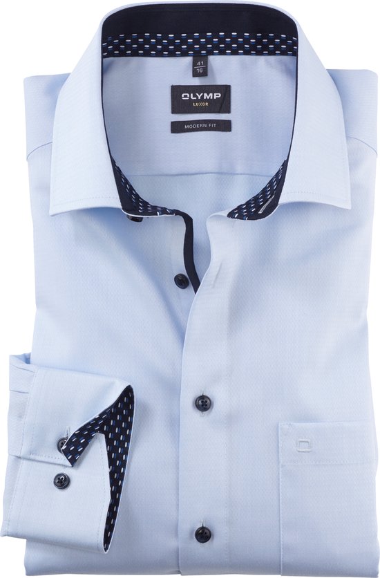 OLYMP Luxor modern fit overhemd - satijnbinding - bleu - Strijkvriendelijk - Boordmaat: 46