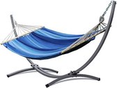 Hangmat met spreidstok - Hangmat met standaard - Hangmat met frame - 3,5L x 1,25W M - H-blauw/S-grijs