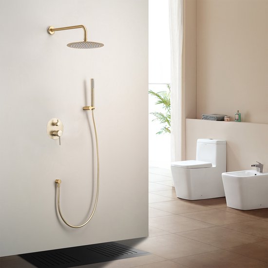 LOMAZOO Inbouw Regendouche Goud - Inbouw Doucheset - Hoofddouche Met Handdouche Met Slang [SOLARA]