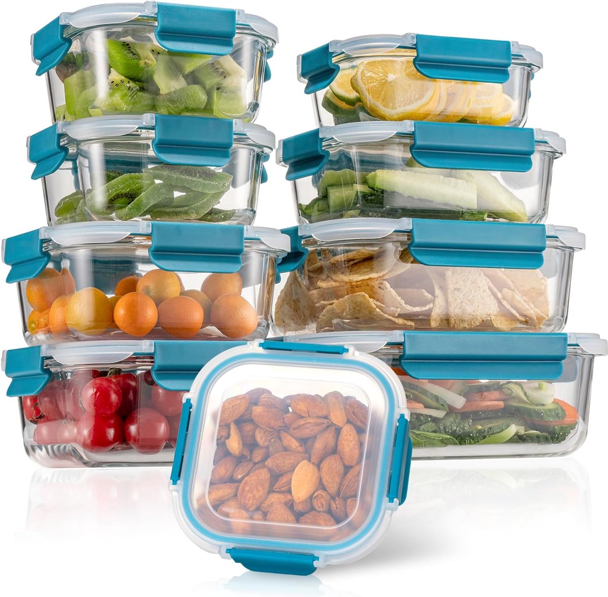 vershouddozen voor levensmiddelen, 18 stuks (9 bakjes, 9 transparante deksels), geschikt voor vaatwassers, magnetrons en vriezers, lekvrij, vrij van BPA