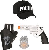 Carnaval verkleed politie agent pet/cap - zwart - met pistool/badge - kinderen - accessoires