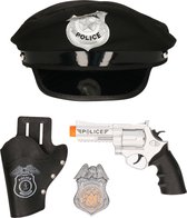 Casquette de police pour déguisement de carnaval - noire - avec pistolet/badge - homme/femme - accessoires de déguisement