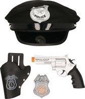 Carnaval verkleed politiepet - zwart - met pistool/badge - heren/dames - verkleedkleding accessoires