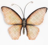 Anna's Collection Wand decoratie vlinder - oranje - 30 x 21 cm - metaal - muurdecoratie