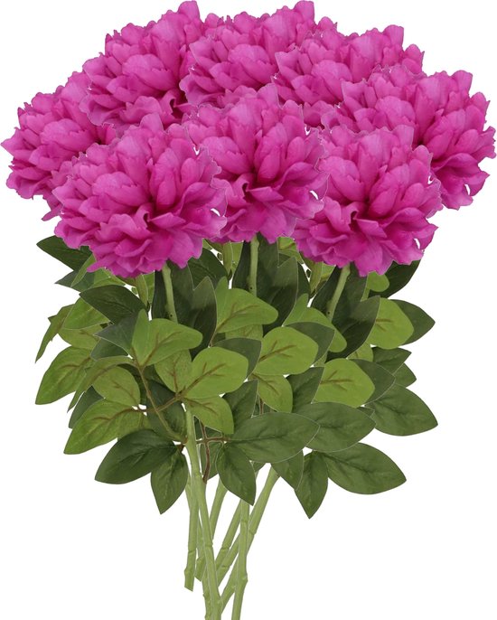 DK Design Bouquet de fleurs Fleurs artificielles pivoine - 8x - violet - soie - 71 cm - tige en plastique - décoration