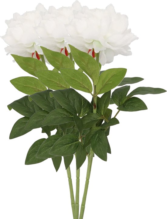 DK Design Kunstbloem pioenroos - 3x - wit - zijde - 71 cm - kunststof steel - decoratie bloemen