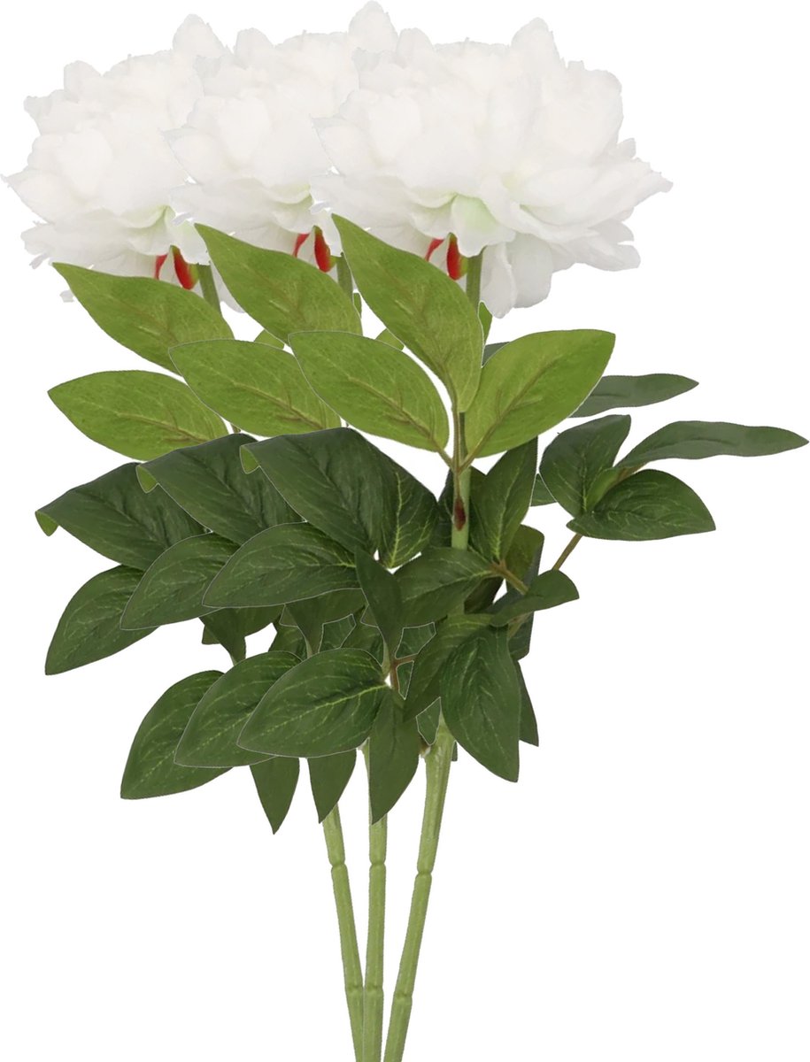 DK design Kunstbloem pioenroos - 3x - wit - zijde - 71 cm - kunststof steel - decoratie bloemen