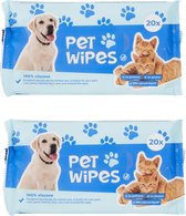 Vochtige doekjes voor huisdieren - Blauw - Set van 2 - 40 stuks - Pet wipes