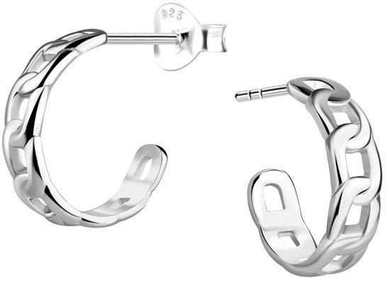 Joy|S - Zilveren oorbellen - oorringen stud - gourmet schakel - 12 mm / 4 mm