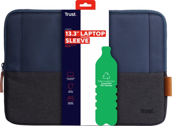 Trust Lisboa - Laptophoes - Laptop sleeve - 13.3 inch - Gerecycled materiaal - Blauw