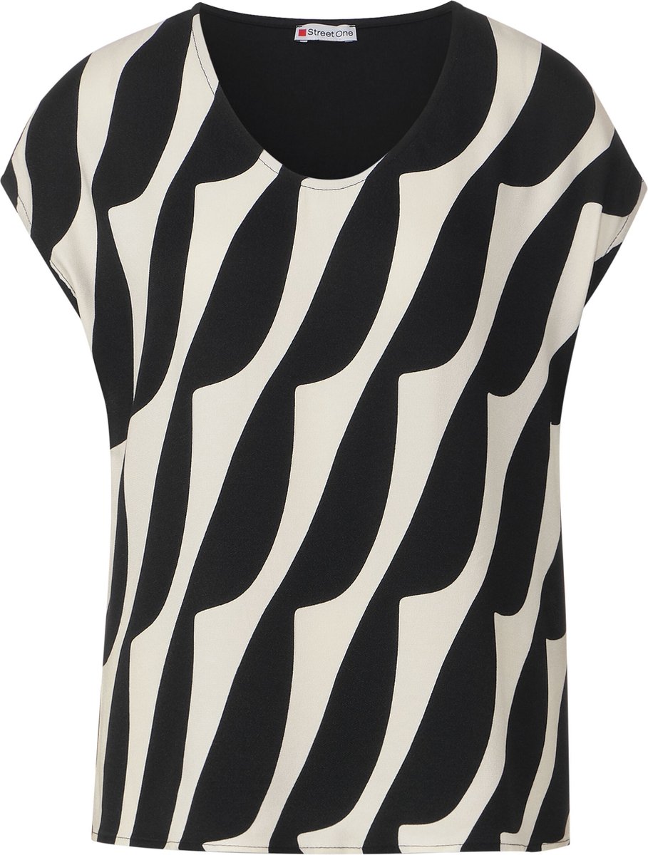 Street One A321755 Maglietta Donna Mix Materiali - Girocollo, Maniche Corte E Chiusura Lampo Posteriore, Nero, Taglia 40