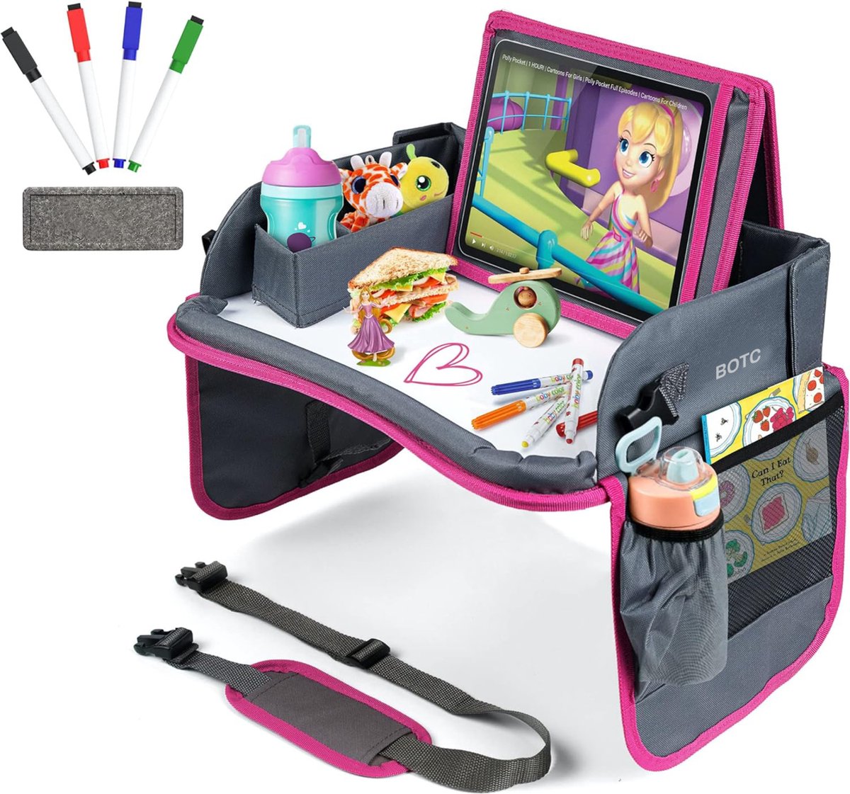 BOTC Reistafel voor Kinderen – Tablet Houder Auto - Speeltafel Auto – Auto organizer - Roze