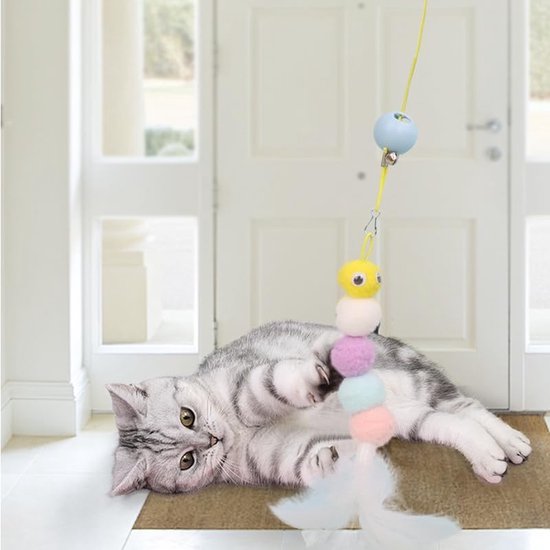Set van 4 kattenspeelgoed om op te hangen aan een deur, interactief intrekbaar kattenspeelgoed voor binnen, speelgoed om aan de deur te hangen om te trainen en verveling te elimineren