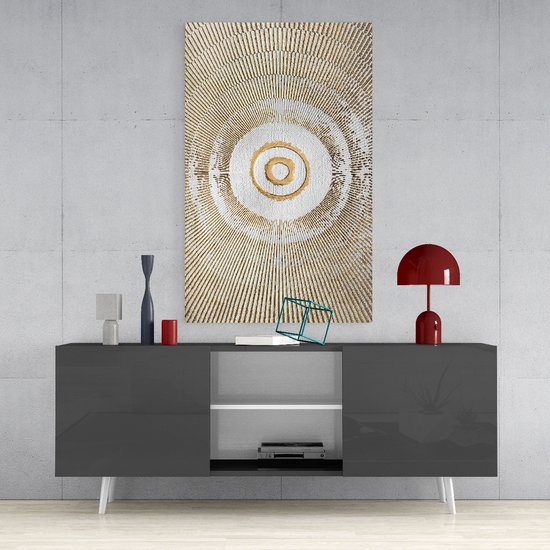 Glasschilderij Abstract - Goud - Wit - 72x46 cm