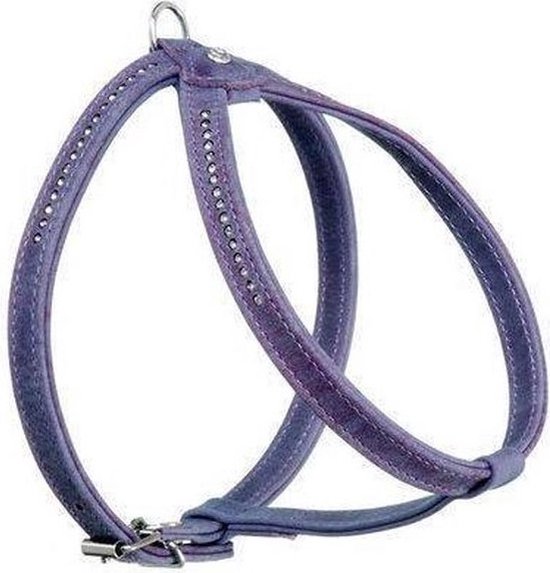 KARLIE Buffalo Denim Harnas / Hondentuigje - Echt Leder - Strass steentjes - S-M - Breedte: 16 mm - Borstomtrek: 45 - 52 cm (GELIEVE VOORAF BESTELLEN OPMETEN)