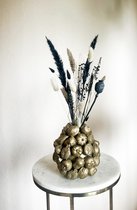 Forest Fruit - Gouden vaas met zwart/gouden droogbloemen- Fruitvaas - Droogboeket - 15x16cm - Keramiek - La Florista