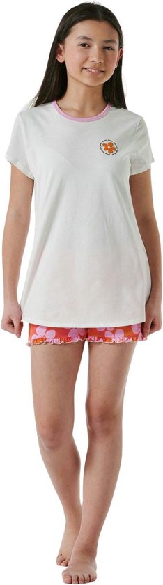 Schiesser Pyjama korte broek - 102 White/Orange - maat 164 (164) - Meisjes Kinderen - 100% katoen- 180953-102-164