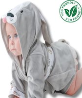 BoefieBoef Hond Eco Dieren Badjas voor Baby's & Peuters 0-2 Jaar - Hypoallergene Bamboe Kinderbadjas met Dieren Capuchon – Perfecte Ochtendjas als Duurzaam Kraamcadeau - Grijs
