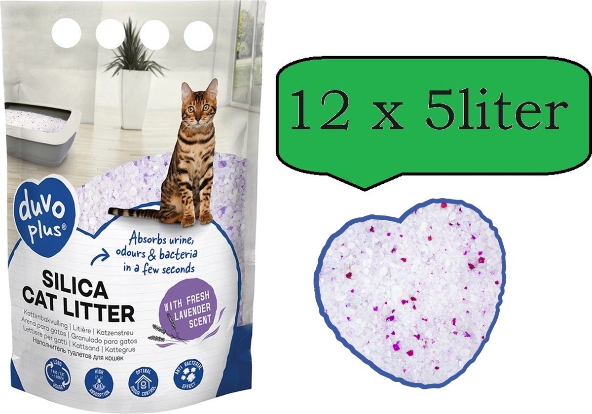 Duvo+ Premium silica - kattenbakvulling - lavendel - Voordeelverpakking - 12x 5L