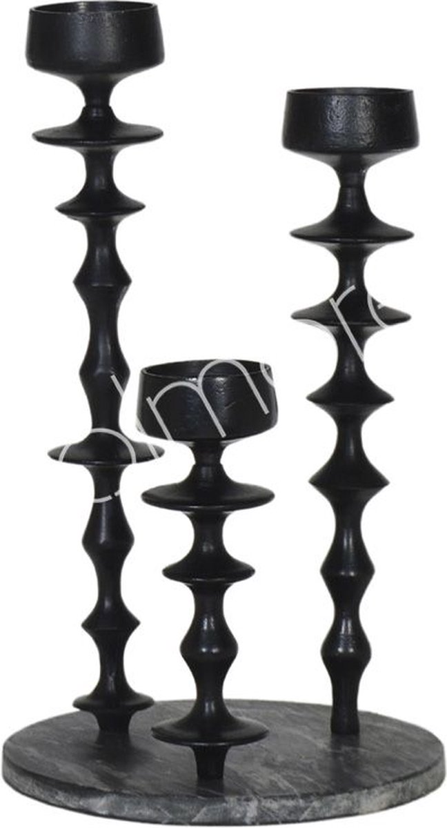 Colmore Kaarsenhouder met zwarte marmeren plaat ALU RAW/MATZWART 28x28x49