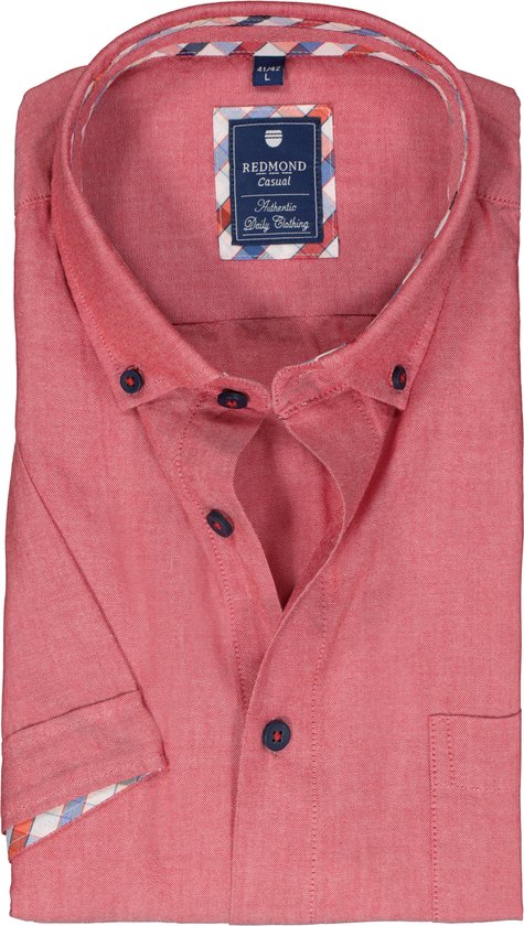 Redmond regular fit overhemd - korte mouw - Oxford - rood - Strijkvriendelijk - Boordmaat: 51/52