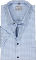 MARVELIS comfort fit overhemd - korte mouw - popeline - lichtblauw met wit geruit - Strijkvrij - Boordmaat: 44