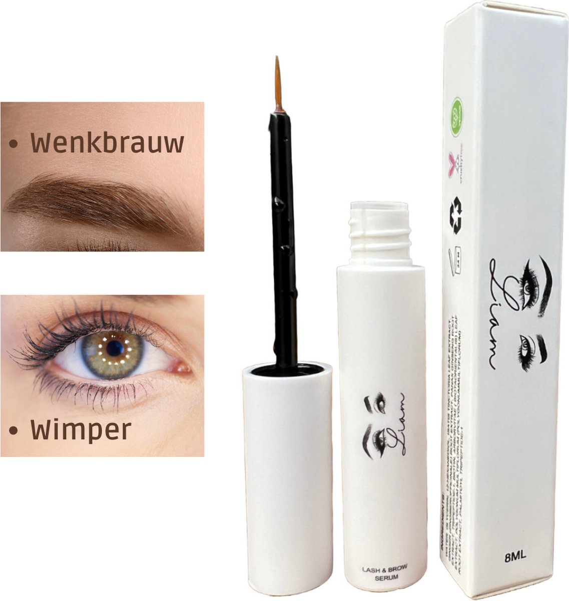 Liam Wimper en Wenkbrauw serum Natuurlijk wimper- en wenkbrauwserum Vegan Wimper serum 8ML
