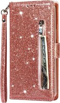 Étui portefeuille - Étui portefeuille - Fermeture éclair à Glitter scintillantes - Étui de téléphone avec Kord Convient pour : Samsung Galaxy A23 5G - Or rose