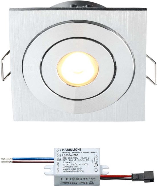 Cree LED inbouwspot Soria in - 3W / vierkant / dimbaar / kantelbaar / 230V / IP44 / downlights / plafondspots / spotjes / inbouwspots / badkamer / woonkamer / keuken / spotlight / warmwit