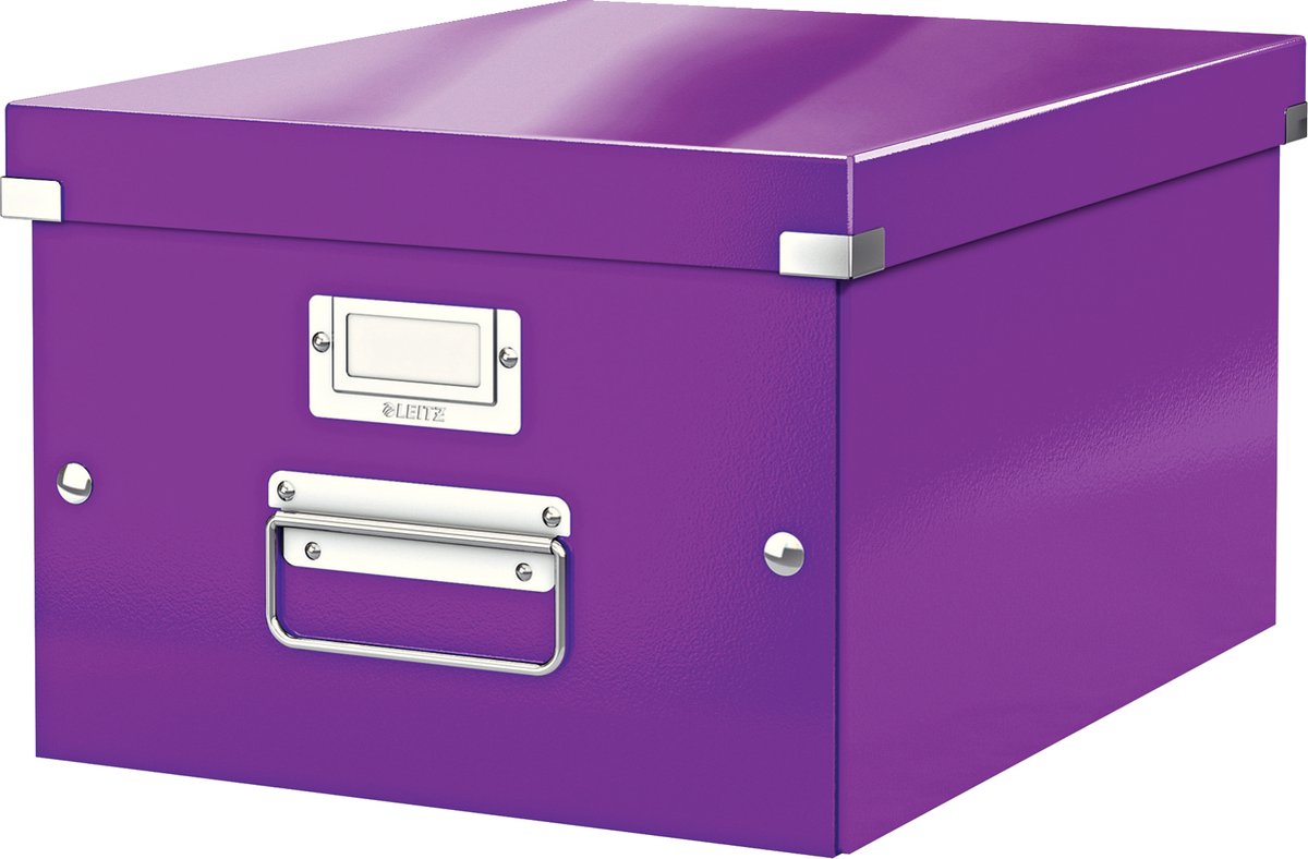 Leitz WOW Click & Store Middelgrote Kartonnen Opbergdoos - 85% Gerecycled Karton - 28.1 x 37 Cm (BxD) - Voor A4 Formaten - Ideaal voor Kantoor En Thuiswerken - Paars
