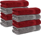 Komfortec handdoeken – Set van 8 - Badhanddoek 50x100 cm - 100% Katoen - Antracietgrijs&Rood