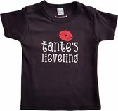 Zwart baby t-shirt met "Tante's lieveling" - maat 92 - babyshower, zwanger, cadeautje, kraamcadeau, grappig, geschenk, baby, tekst, bodieke