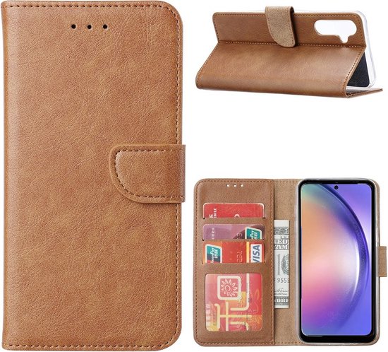 Housse Etui Portefeuille + Lot de 2 Glas Adapté à : Samsung Galaxy A55 - Marron Clair