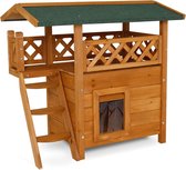 NMD - Kattenhuis Voor Buiten - Kattenren van Hout - Kattenbench met Veranda en Trap - Kattenhok 77x50x73 cm