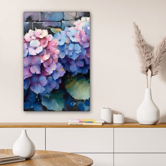 Tableau sur toile 40x60 cm - Hortensia - Graffiti - Fleurs - Hortensias violets - Décoration murale chambre - Décoration murale salon - Décoration d'intérieur - Peintures