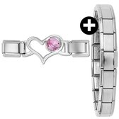 Schakel - Bedel - Charm - Hart - 9mm - Plus armband - Geschikt voor Nomination armband - Italiaanse Schakelarmband - Roze