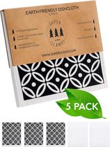 Artdeco Wit op zwart, 5 stuks (3 met patroon, 2 witte) Zweedse vaatdoeken, milieuvriendelijk, herbruikbaar, duurzaam, biologisch afbreekbare reinigingsdoeken van cellulosespons,
