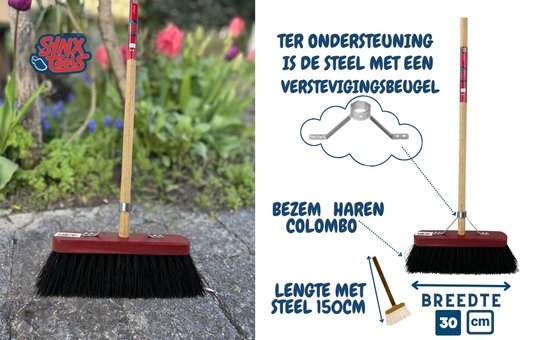 Synx Tools Bezem Colombo StadsBezem 30cm - Rode kap - Natuurvezel haren - Straatbezem haren - Bezems Buiten - Schrobborstels - Buitenbezem steel 150cm van Synx Tools — afbeelding 3