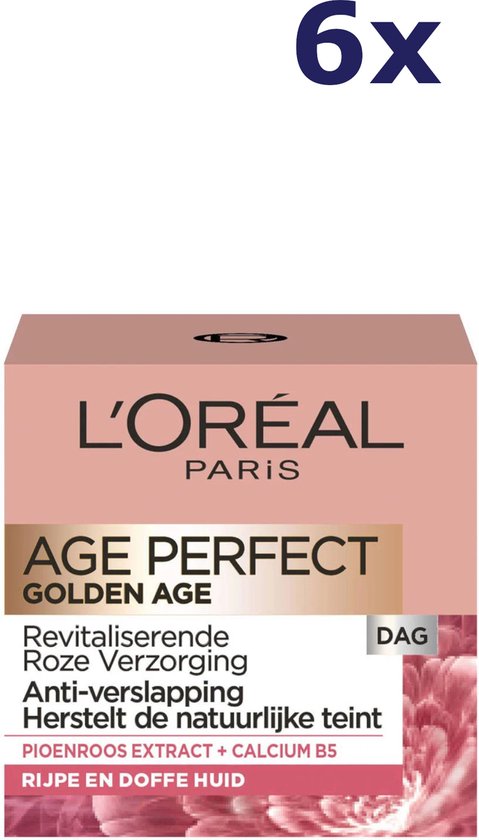 Verpakking van L'Oréal Paris Age Perfect Golden Age Revitaliserende Roze Verzorging dagcrème met calcium B5.