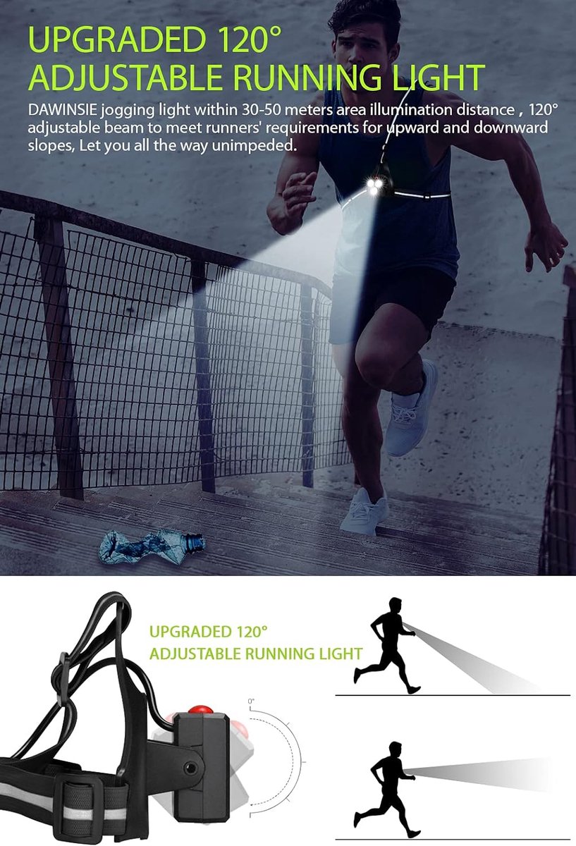 Lampe Pectorale De Course – Réflecteurs, Bande Réfléchissante, Rechargeable USB, Angle Réglable, étanche IPX65