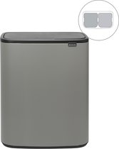 Brabantia Bo Touch Bin poubelle 2 x 30 litres avec 2 seaux intérieurs synthétiques - Mineral Concrete Grey