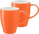 Bellatio Design Koffie mokken/bekers Paris - 2x - porselein - met oor - oranje - 350 ml