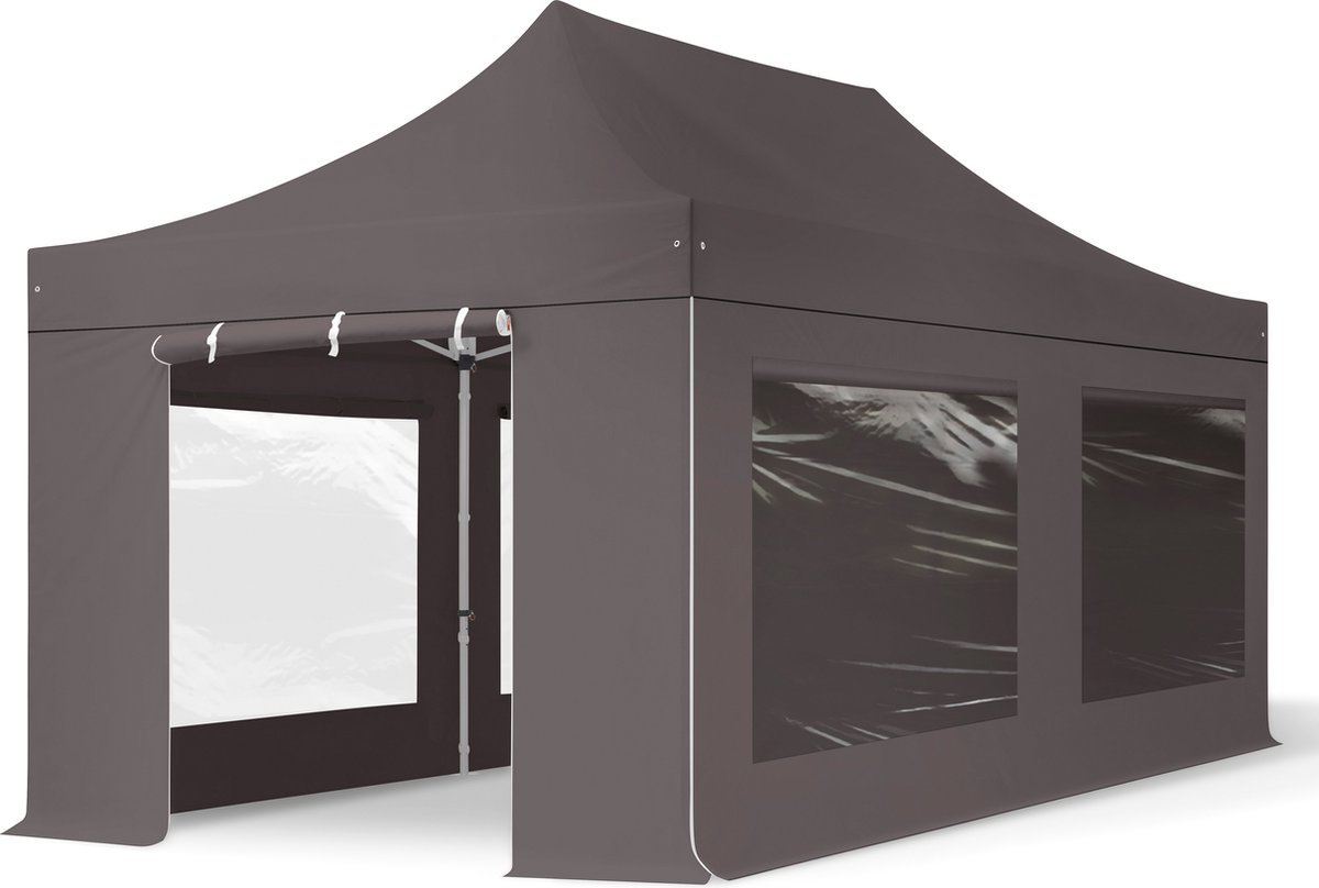 3x6 m Easy Up partytent Vouwpaviljoen met zijwanden (4 panorama), PROFESSIONAL alu 40mm, donkergrijs