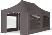 Tente de fête Easy Up 3x6 m Pavillon pliant avec parois latérales (4 panoramas), PROFESSIONAL aluminium 40mm, gris foncé