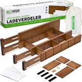 Ecowize Luxe Lade Organizer - Ladeverdeler Verstelbaar 100% Natuurlijk Bamboe - Keuken Organizers - Set van 4 Ladeverdelers, Uitschuifbaar (43cm tot 56cm) - Eenvoudig te Installeren - 100% Natuurlijk Bamboe