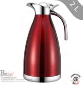Borvat® - Koffie Pot - Isolatie - Dubbele Muur - Roestvrij Staal - Water - Karaf -Thermische - Thermos - Flessen – rood/zilver - 2L