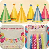 Feestpakket Happy birthday - slinger - versiering - decoratie - gekleurde - feest - verjaardag - 8 ballonnen - 12 verjaardagskaarsjes - 6 feesthoedjes - Happy Birthday Slinger Verjaardag Versiering Ballonnen Feest Versiering