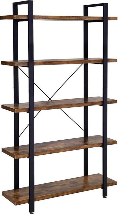 Rootz Boekenkast - Vintage Kast - Boekenkasten - 5 Lagen - Grijs/Zwart - 105 x 33,5 x 177,5 cm (LxBxH)